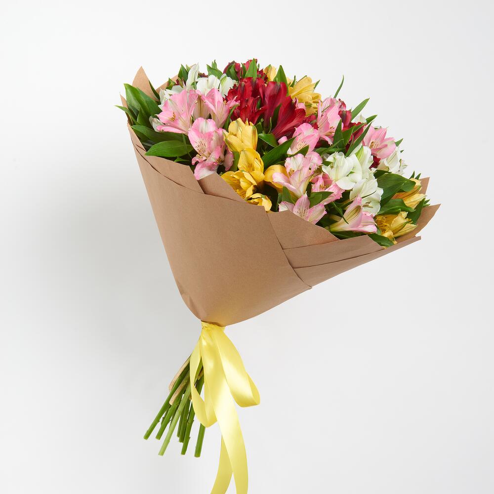 Букет «Рассвет» из разноцветных альстромерий Зеленогорск Красноярский край