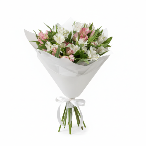 Букет «Нежность» из белых и розовых альстромерий Зеленогорск Красноярский край